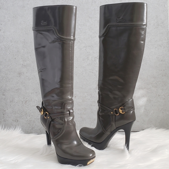 Gucci Shoes - GUCCI boots 8 gray knee high platform heel